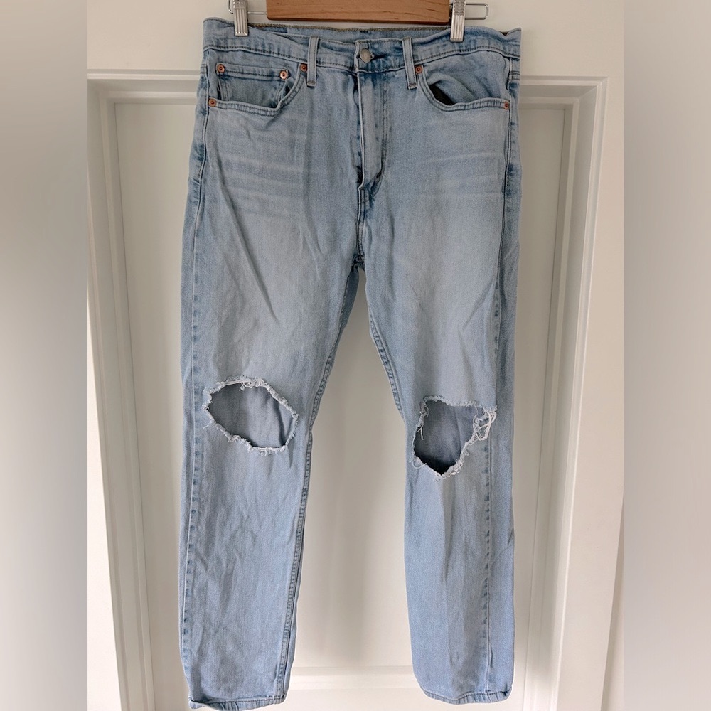 Levi's 501s Mens 34x30 Light Blue Distressed Jeans